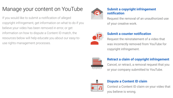 YouTube har borttagningsprocedurer som du kan följa om någon bryter mot din upphovsrätt.