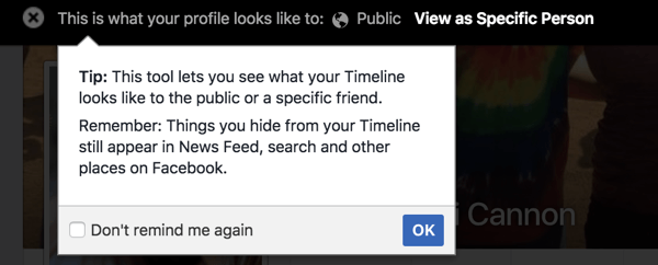 Använd funktionen Visa som för att se hur din Facebook-profil visas för andra.