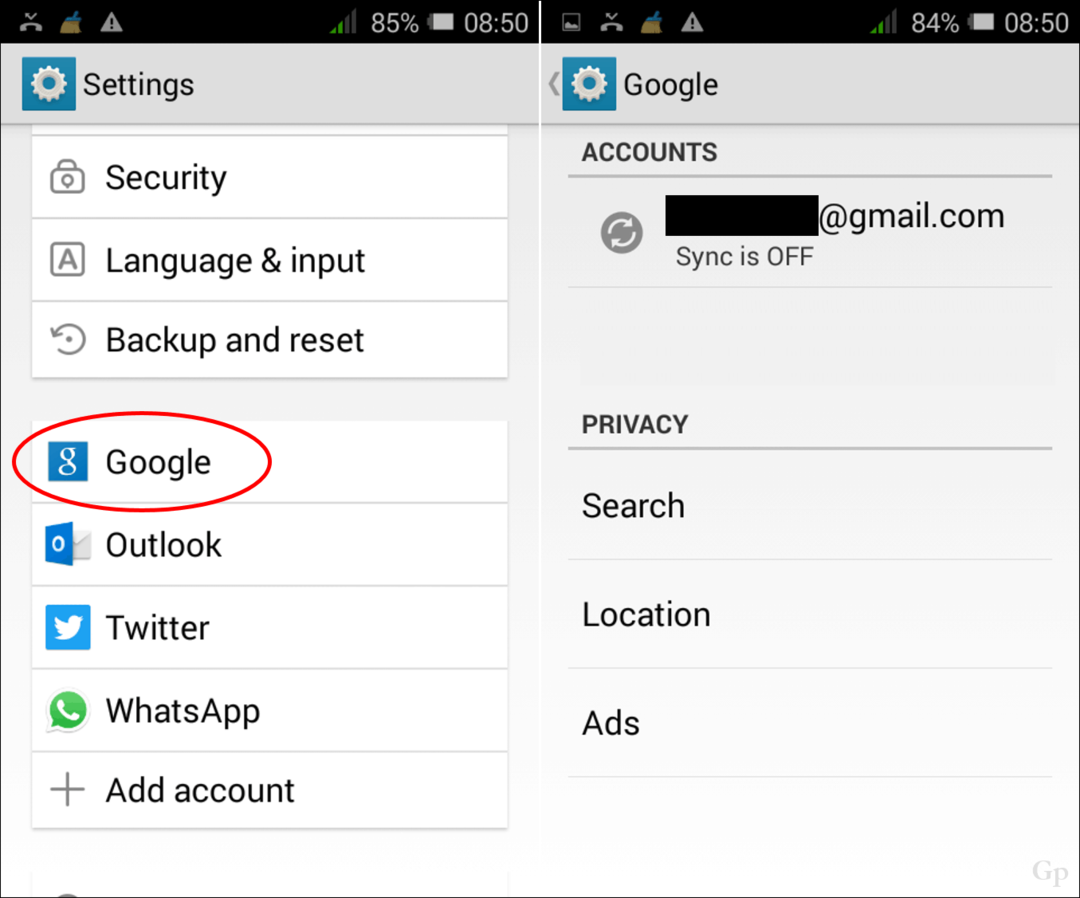 Ta bort eller ändra Google-konton på en Android-enhet