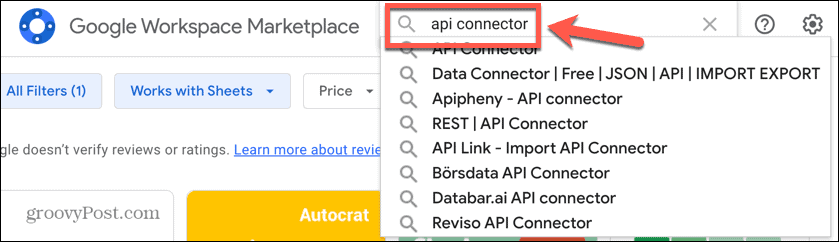 google sheets söktillägg