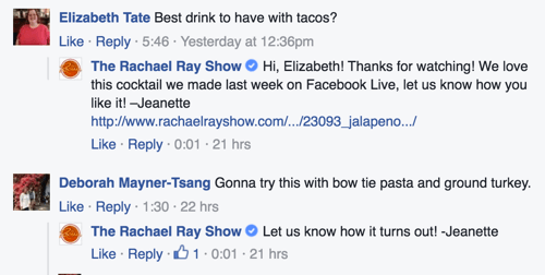 rachel ray show facebook kommentar svarar exempel