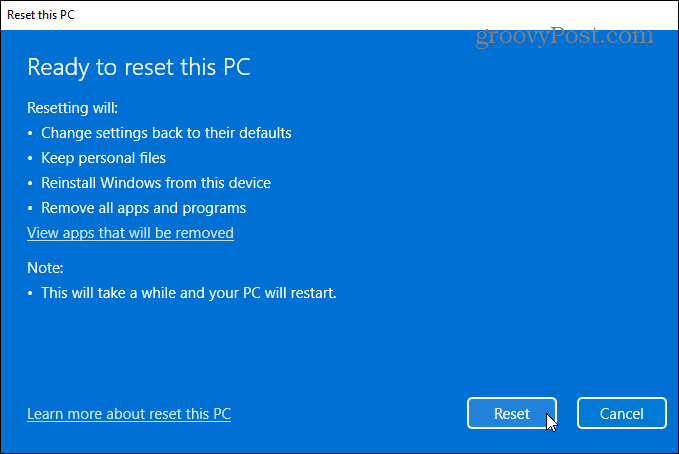 redo att återställa Windows 11 PC
