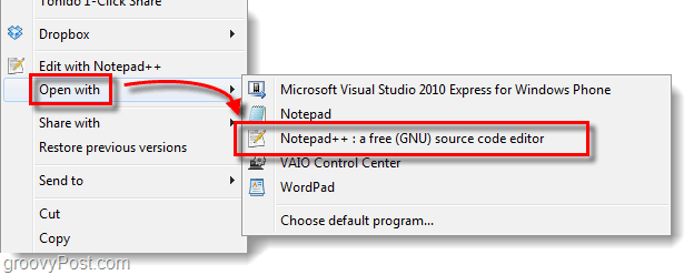 anpassa öppet med lista i Windows 7