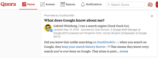 Använd marknadsförda svar för mer synlighet på Quora.