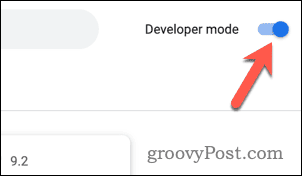 Aktivera utvecklarläge i tilläggsmenyn för Google Chrome