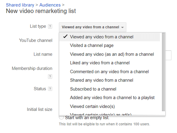 Du kan dela dina listor med YouTube-tittare för remarketing.