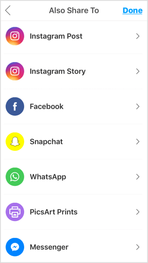Med mobila appar som PicsArt kan du dela ditt foto på Instagram, Facebook och andra plattformar.