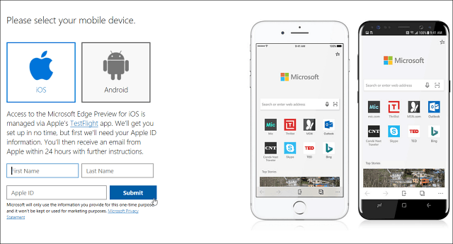Microsoft Edge webbläsare kommer till iOS nu med Android kommer snart