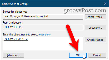 Stäng dialogrutan Välj användare eller grupp i Windows Regisry