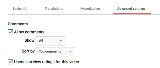 Du kan också anpassa hur kommentarer kommer att visas på din YouTube-kanal om du väljer att tillåta dem.