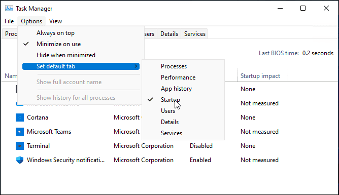 Ändra aktivitetshanterarens startsida på Windows 11