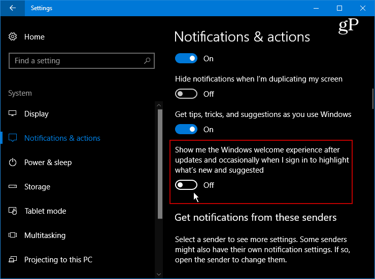 Dölj den irriterande välkomstskärmen för Windows 10 efter uppdateringar