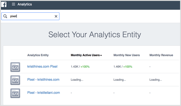 Facebook Analytics webbplats