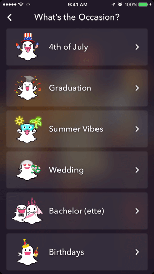 Välj ett tema för ditt Snapchat-geofilter.