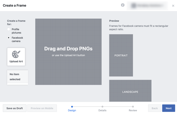 Hur du marknadsför ditt liveevenemang på Facebook, steg 2, skapa din ram i Facebook-ramstudio