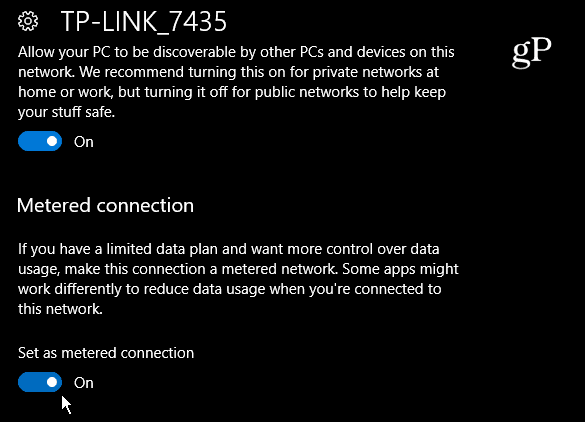 Ställ in Windows 10 Ethernet Metered Connection