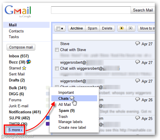 hitta gamla inspelade chattar i Gmail