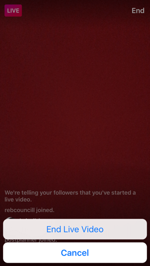 Tryck på Avsluta-knappen för att avsluta din Instagram Live-sändning.