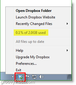 Dropbox-skärmdump - ikonen för dropbox-systemfältet klipps av
