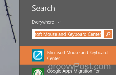 söka efter och starta microsoft mus- och tangentbord