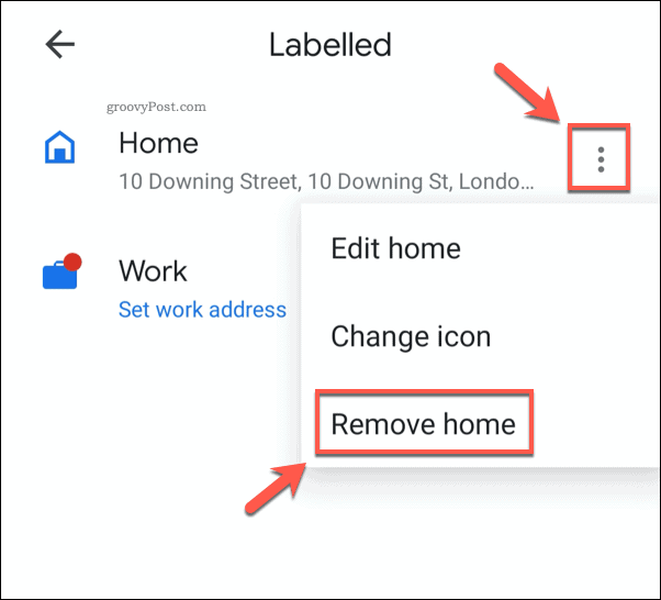 Ta bort en sparad hemadress i Google Maps mobil