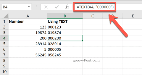 Använda TEXT i Excel för att lägga till ledande nollor