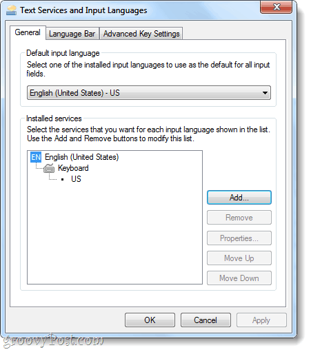 texttjänster och inmatningsspråk i Windows 7