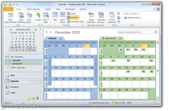 Google Kalender / Outlook 2010 sida vid sida