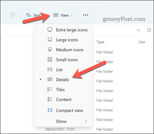 Windows File Explorer View mode