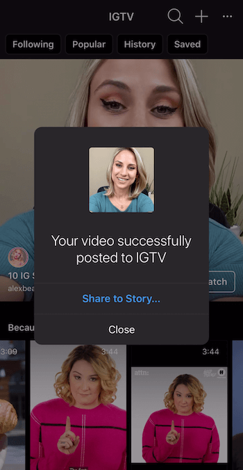 uppmana att dela IGTV-video till Instagram Stories
