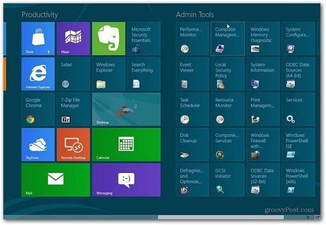 Lägg till administrationsverktyg i Windows 8 Startskärm