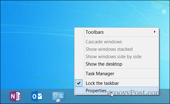 Aktivitetsfältets egenskaper Windows 8.1