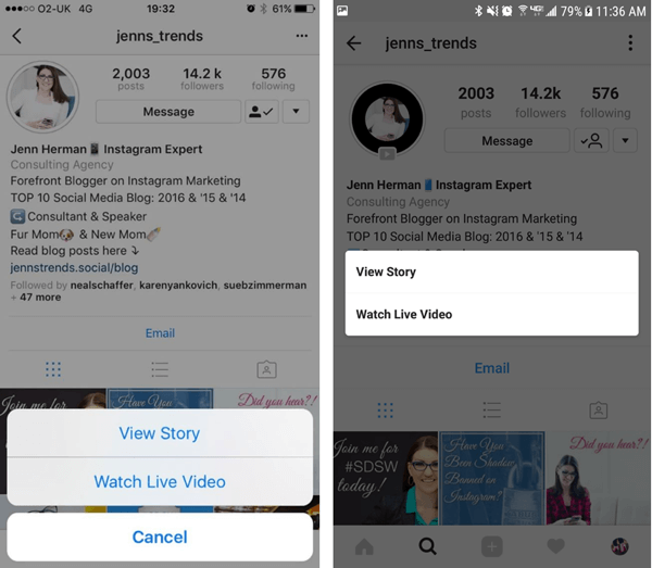 Besökare på Instagram-profilen kan välja vilket alternativ som ska visas i dina berättelser om du har både en omspelningsvideo och berättelser.