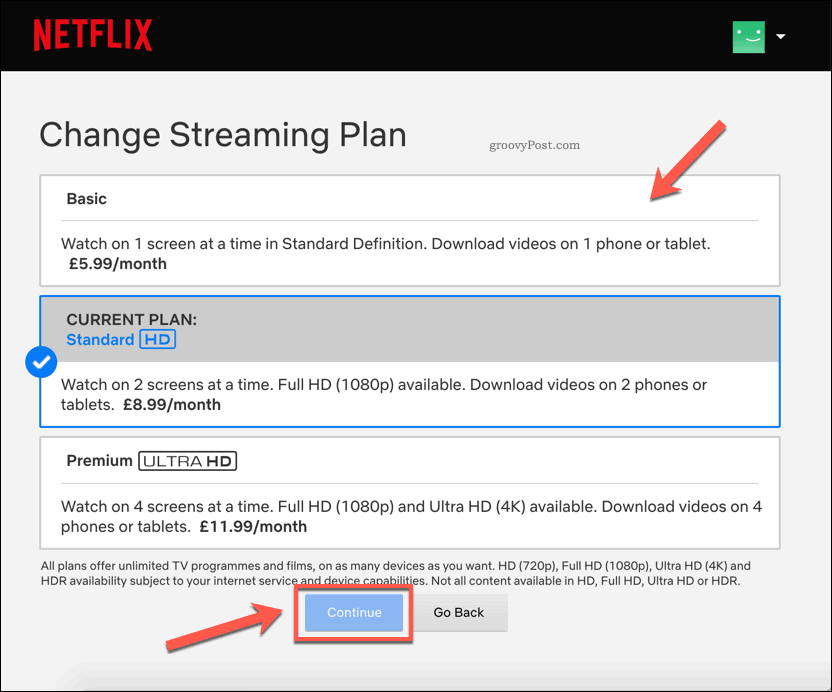 Ändra Netflix-prenumerationsplaner