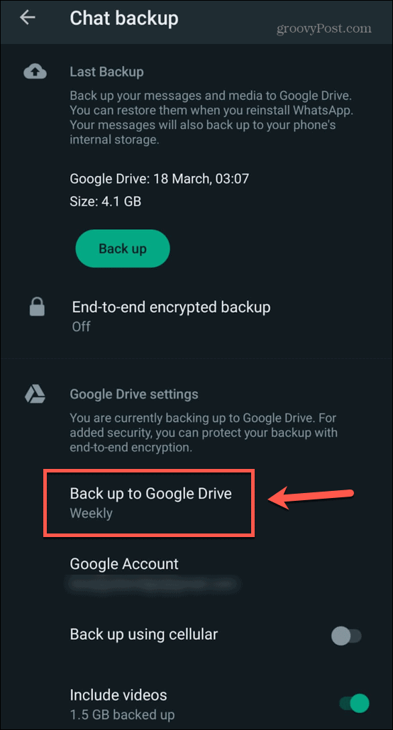 whatsapp backup till google drive