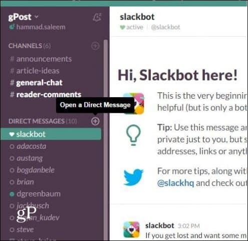 Slack Open Direct Message