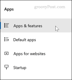 Menyn för alternativ för Windows Apps & Features
