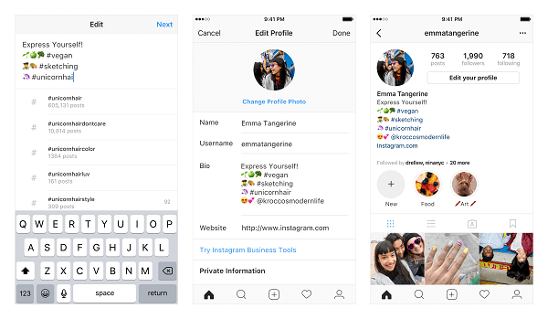 Instagram tillåter nu användare att länka till flera hashtags och andra konton från deras profilbio.
