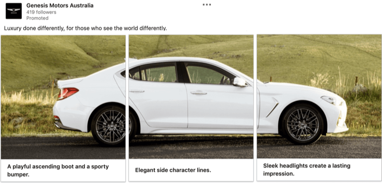 Genesis Motors LinkedIn-karusellannons som visar bil
