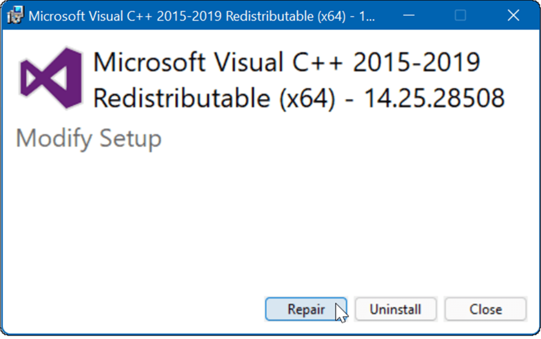 reparera Microsoft Visual C Redistributable