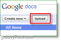 Google Docs skärmdump - uppladdningsknapp