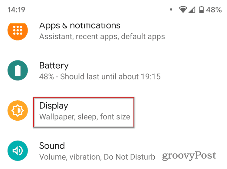 Android 10-skärminställningar för mörkt tema
