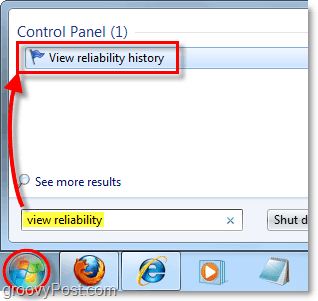 sök efter Windows 7-tillförlitlighetshistorik