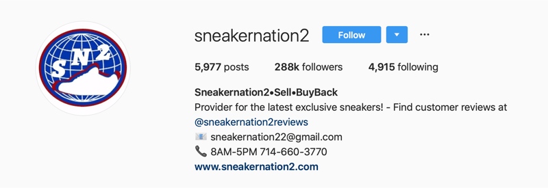 primära Instagram-konto för SneakerNation2