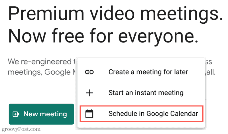 Nytt möte, schema i Google Kalender