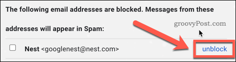 Avblockera en användare i Gmail-inställningarna