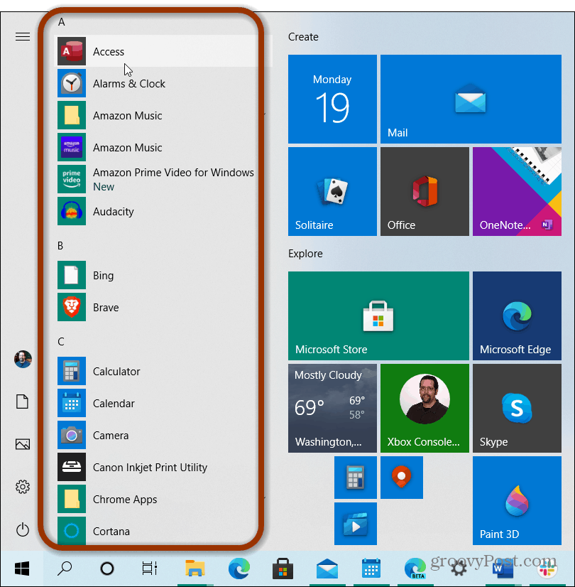 applistans startmeny windows 10