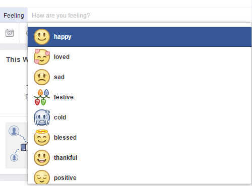 Välj en emoji som speglar den känsla du vill uttrycka på Facebook.