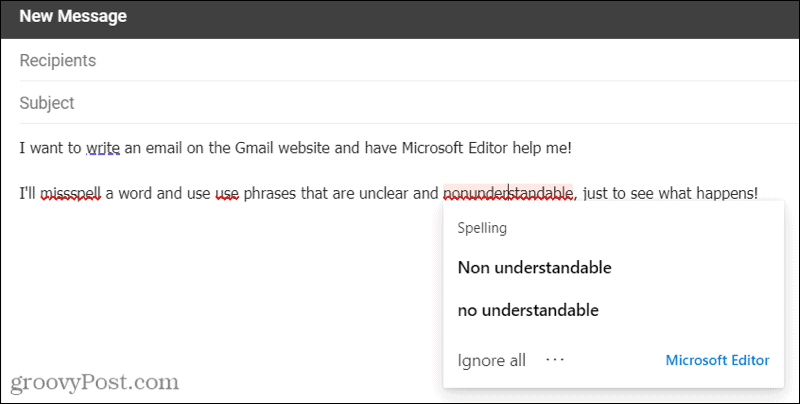 Microsoft Editor i Gmail med Edge-tillägget