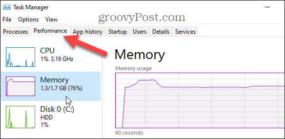 Hitta tillgängliga minnesplatser på Windows 11